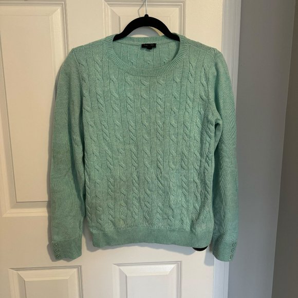 Talbots Light Blue Wool Blend Cable Knit Crew Neck Sweater - Size Medium Petite - Picture 1 of 8